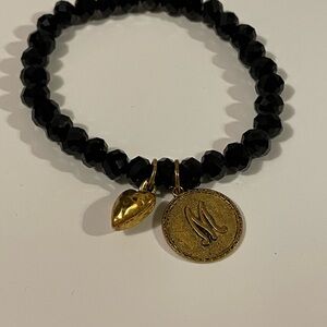 Black Beaded Bracelet with Gold Charms